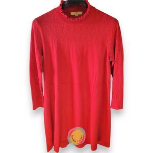 LOFT Sweater Dress Womens Plus 20/22 Red Crochet Yoke Mock Neck Ribbed Knit